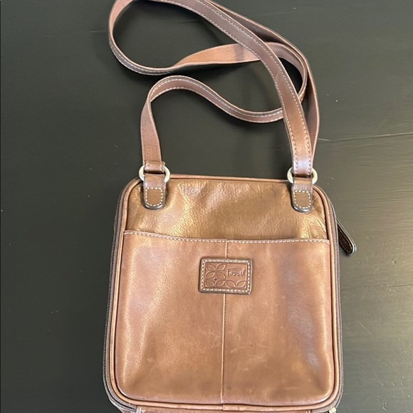 Fossil Brown Leather Crossbody Bag - Picture 1 of 9